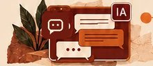 Conversa com um mentor digital ilustrada em balões de mensagem
